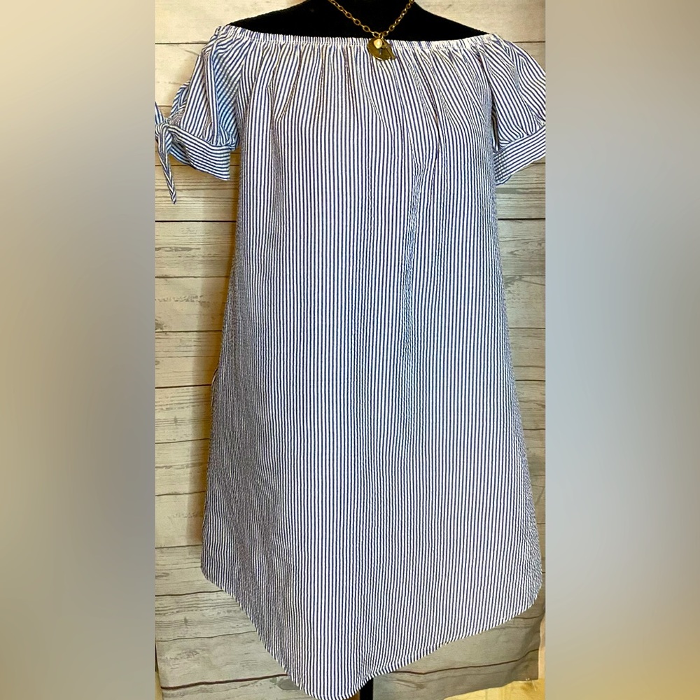 NWOT Blue/White Seersucker Dress size small